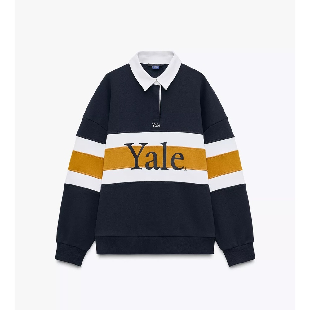 Zara Navy and Gold Striped Sweatshirt